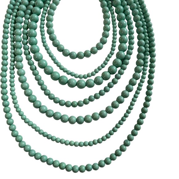 Multi Strand Necklace Layer Beads Mint Blue 7 Rows Pearls u - Picture 4 of 6